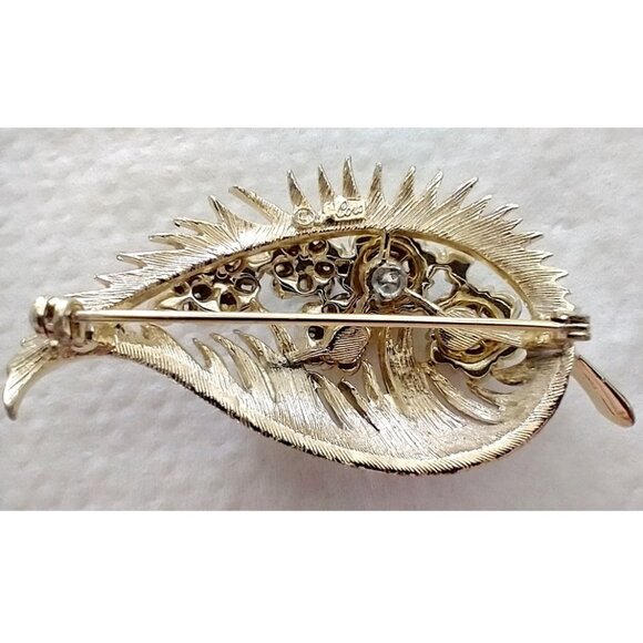 Vintage Coro Signed Brooch Pin AB Rhinestones Goldtone Metal Mid-Century - Picture 2 of 9
